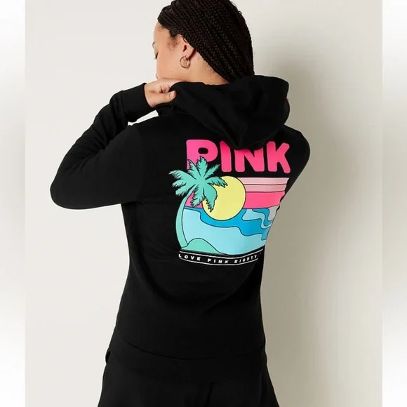 Vs Victorias Secret Pink Perfect Full Zip Hoodie Sweater Jacket Top Tropical M - Picture 3 of 7